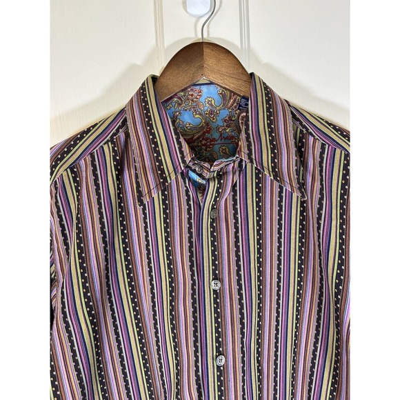 Robert Graham Men’s Vertical Stripe Paisley Embroidered Collared Shirt Large - Picture 2 of 12